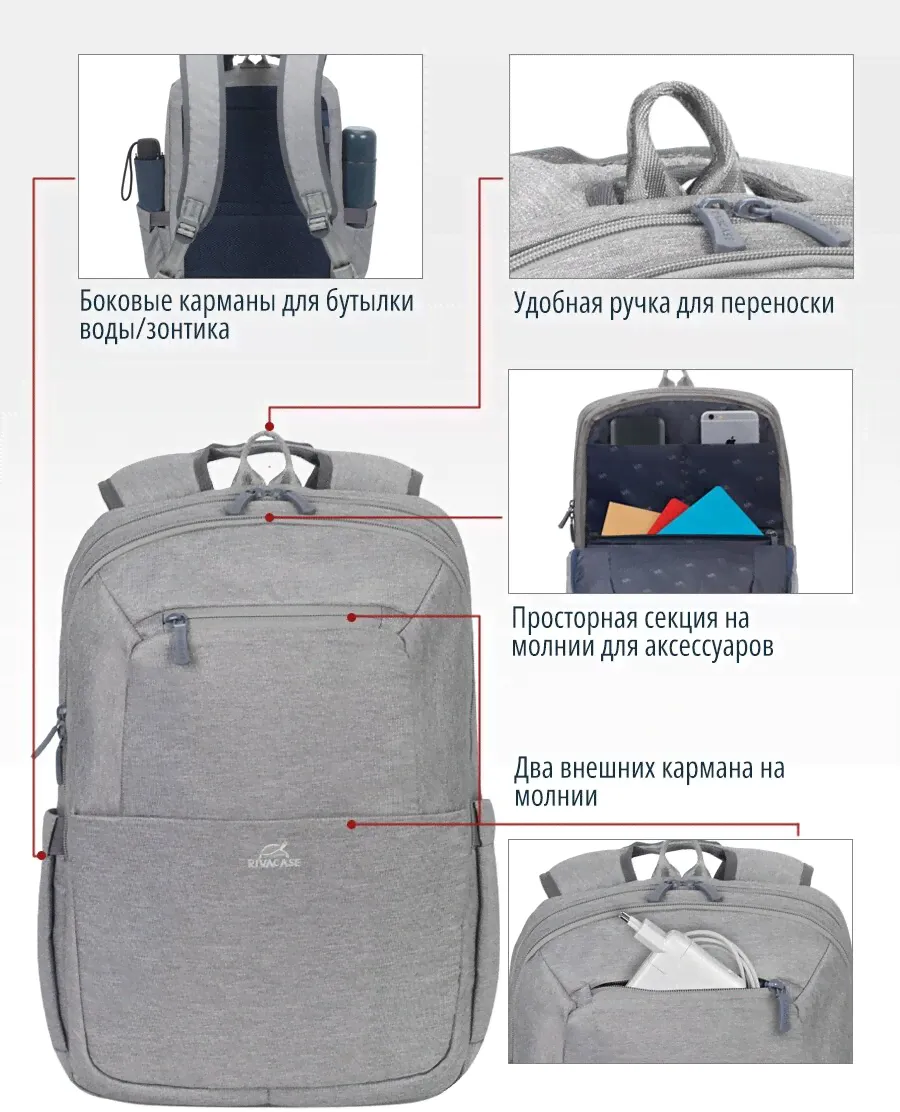 RIVACASE Рюкзак для ноутбука 15.6" серый Rivacase 7760 grey рюкзак-2